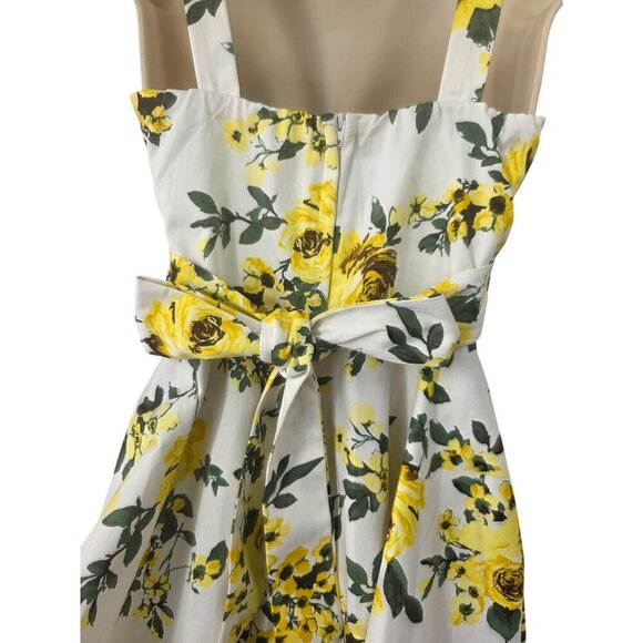 IXIA 40s Inspired Bold Yellow Floral Sundress Sz S Sweetheart Neck Tie Back - Picture 6 of 7